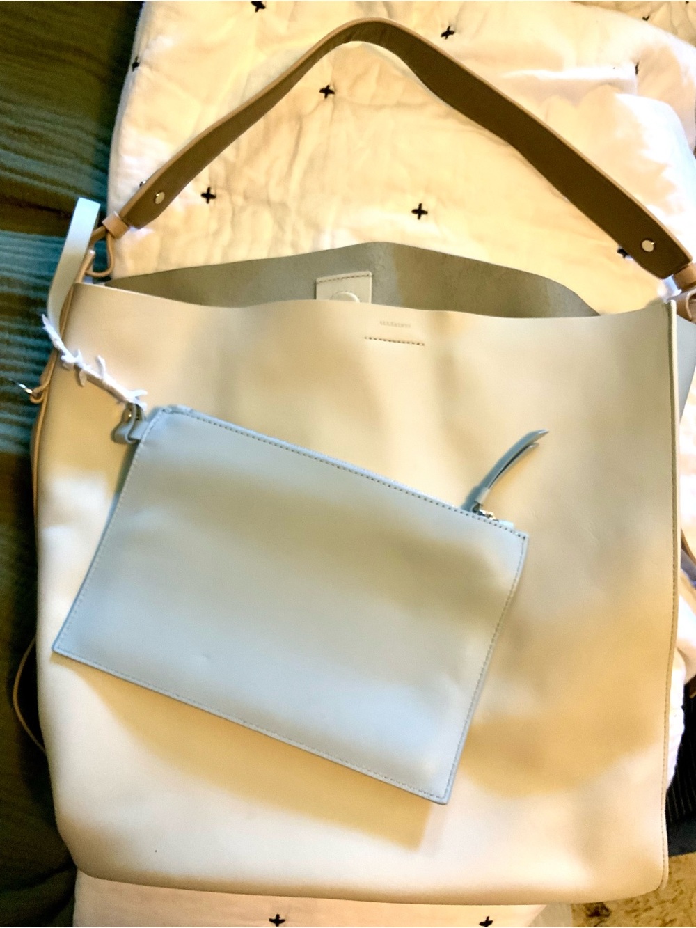 All Saints Cream & Grey North South Tote with Beige Strap - Picture 4 of 4